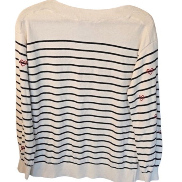 NEW! LOFT Cotton Blend Striped Embroidered Heart Knit Sweater Top. - Picture 6 of 7